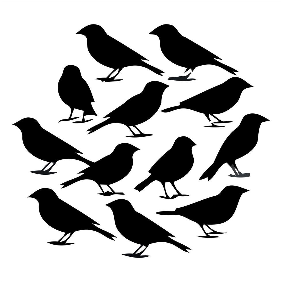 A circular arrangement of black bird silhouettes on a white background vector