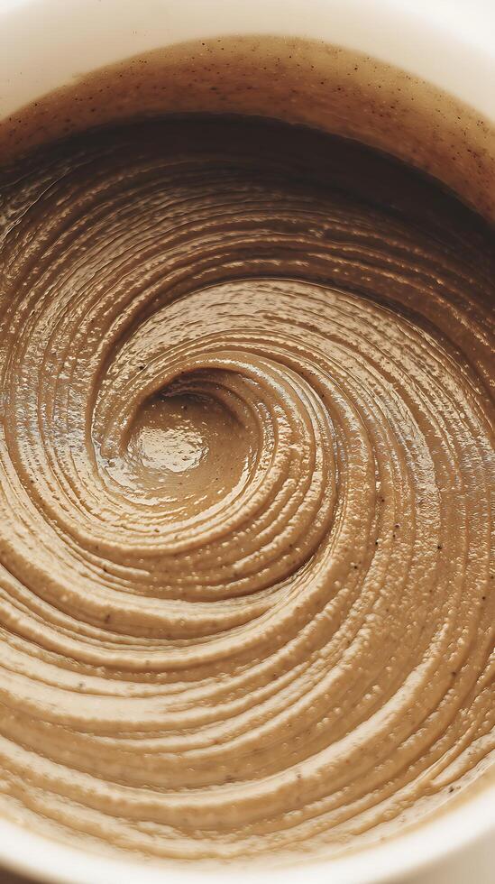 Creamy Swirled Peanut Butter Close Up, Delicious Texture and Food Photography. photo