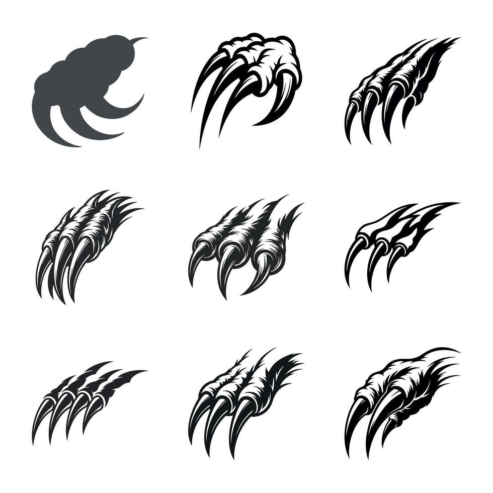 Collection of diverse claw mark designs and styles vector