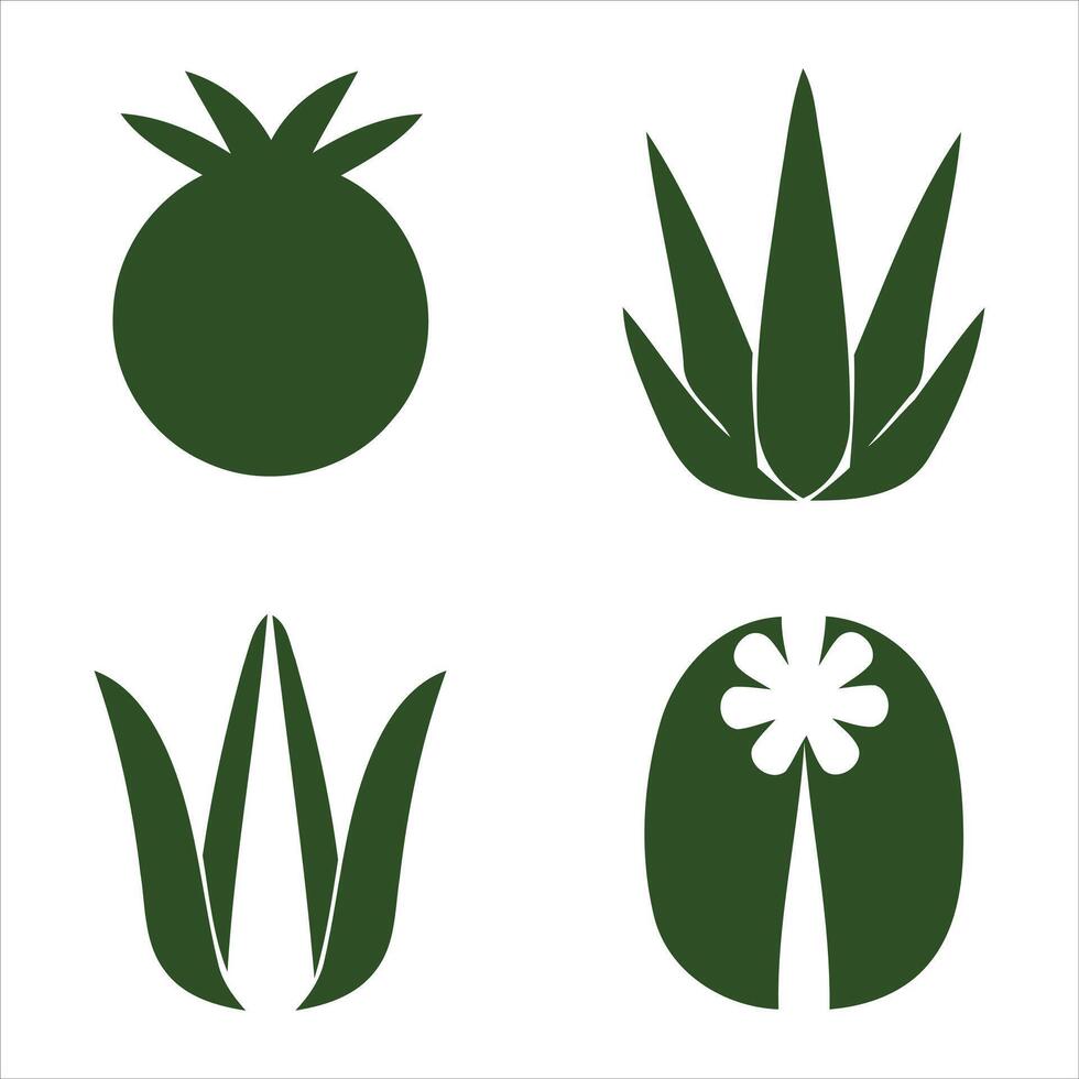 Four stylized dark green plant icons on a white background vector