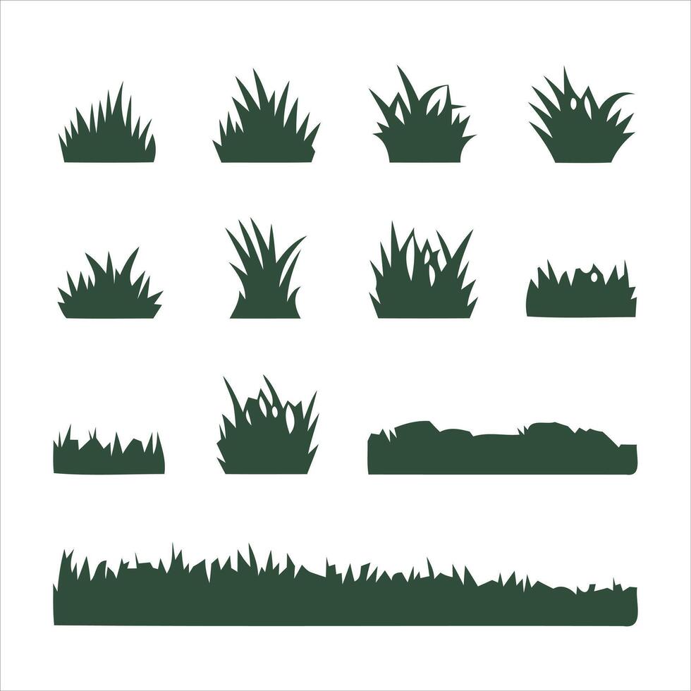 Collection of dark green grass silhouettes on a white background vector