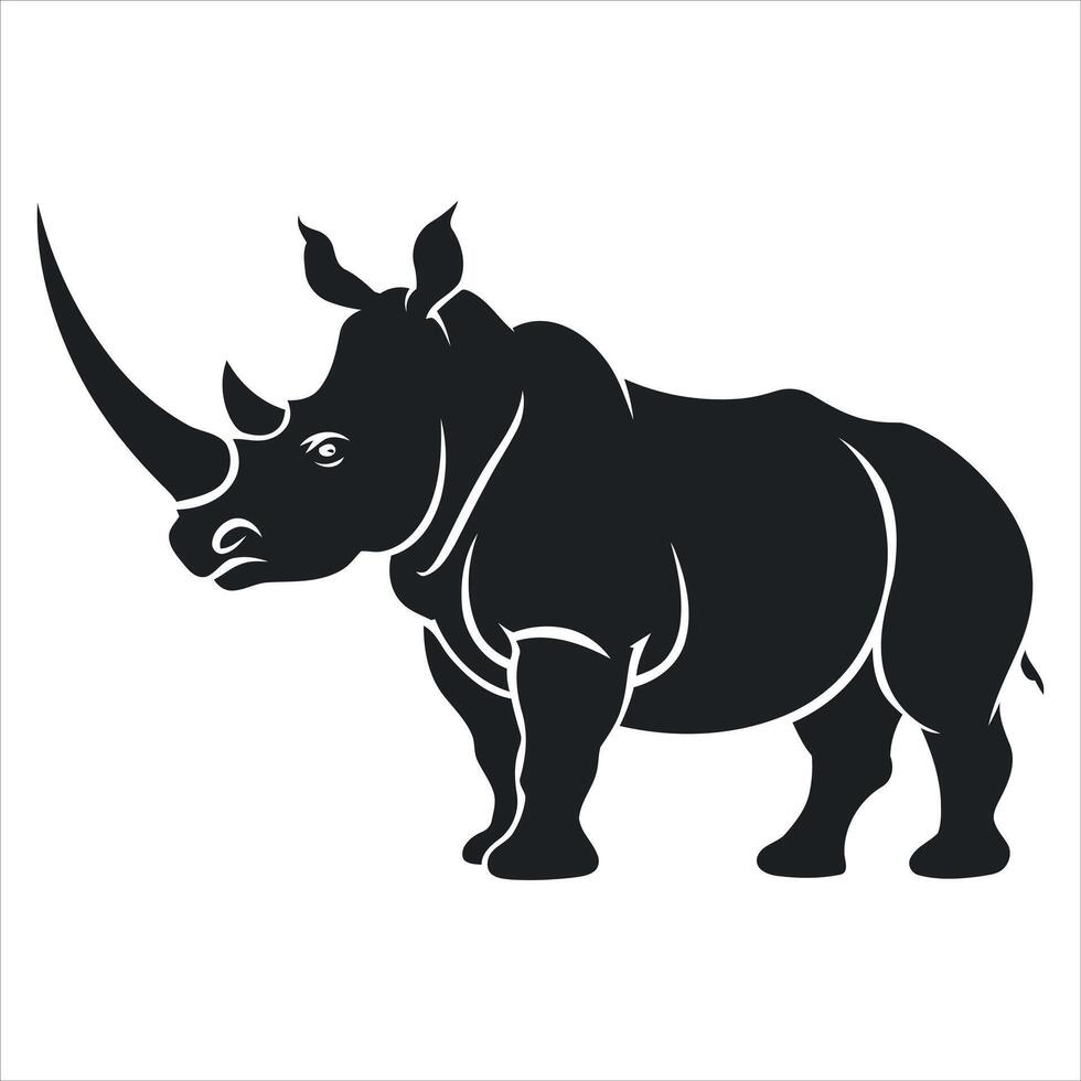 Stylized silhouette of a powerful rhinoceros with a single horn vector