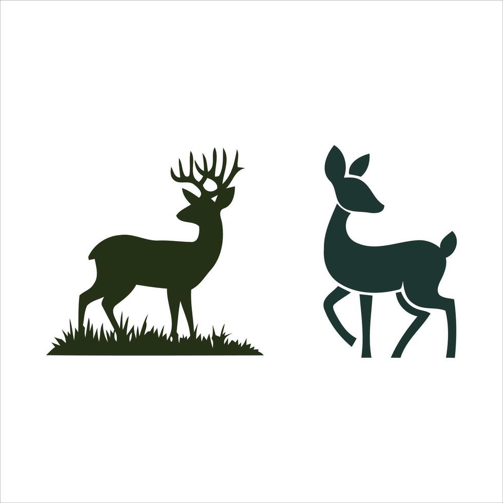 Silhouette of a majestic stag and a graceful doe in a natural setting vector