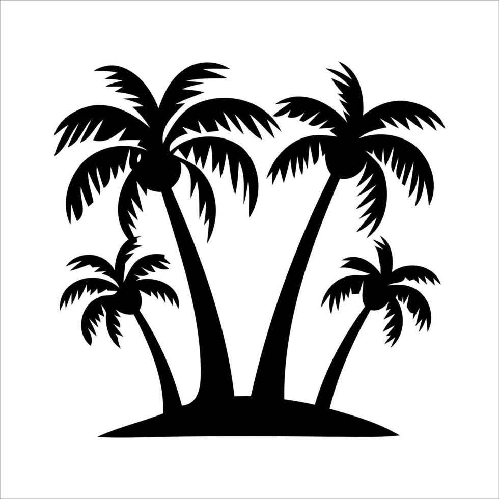 Silhouette of four palm trees on a small island against a white background vector