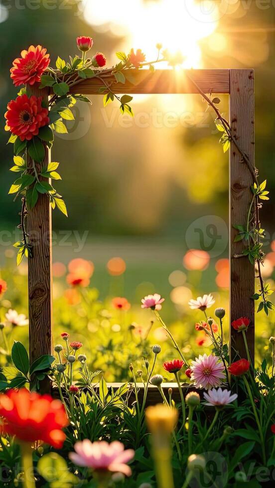 Flowers in a frame at sunset photo