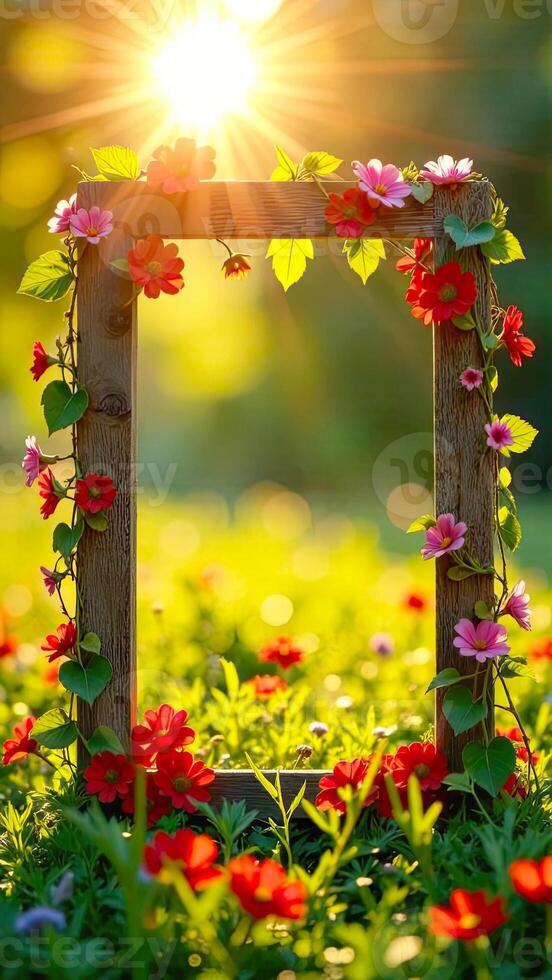 A frame with flowers on it in the sun photo