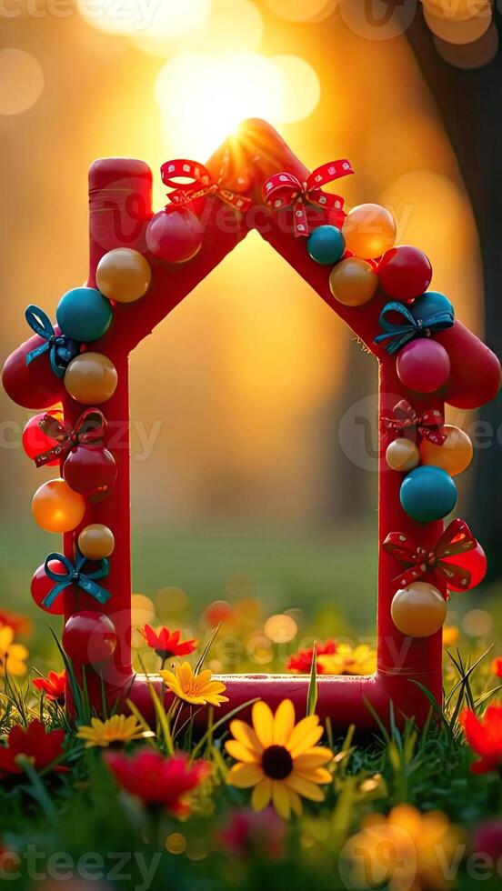 A house made out of balloons and flowers photo
