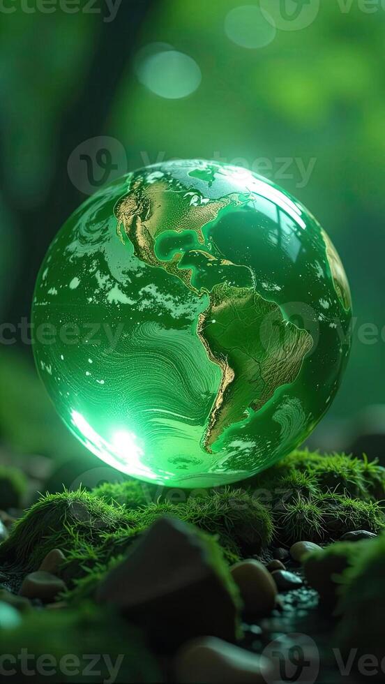A green globe with a green glow in the middle photo