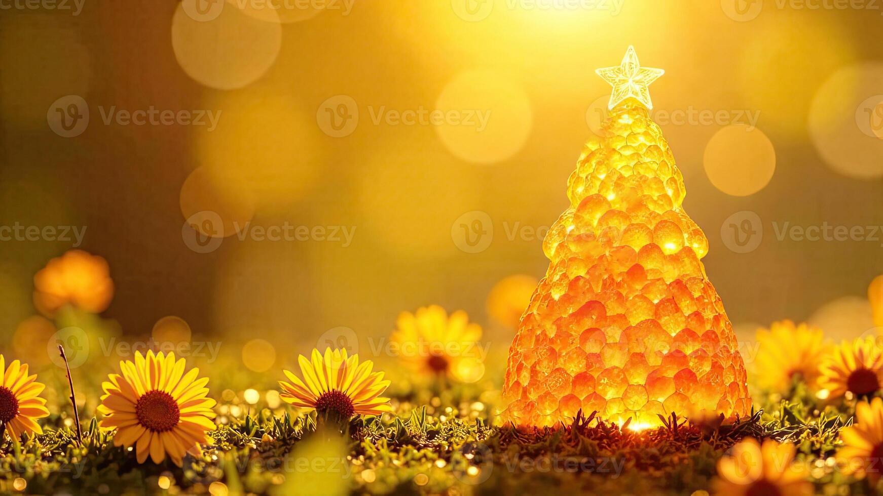 A small christmas tree made of honey is in the middle of a field photo