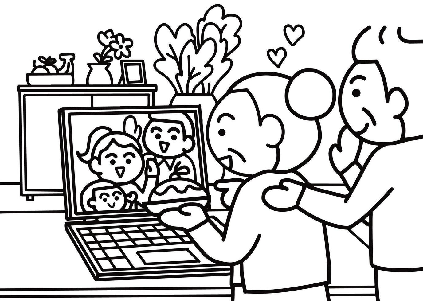 Family video call with grandmother and children vector