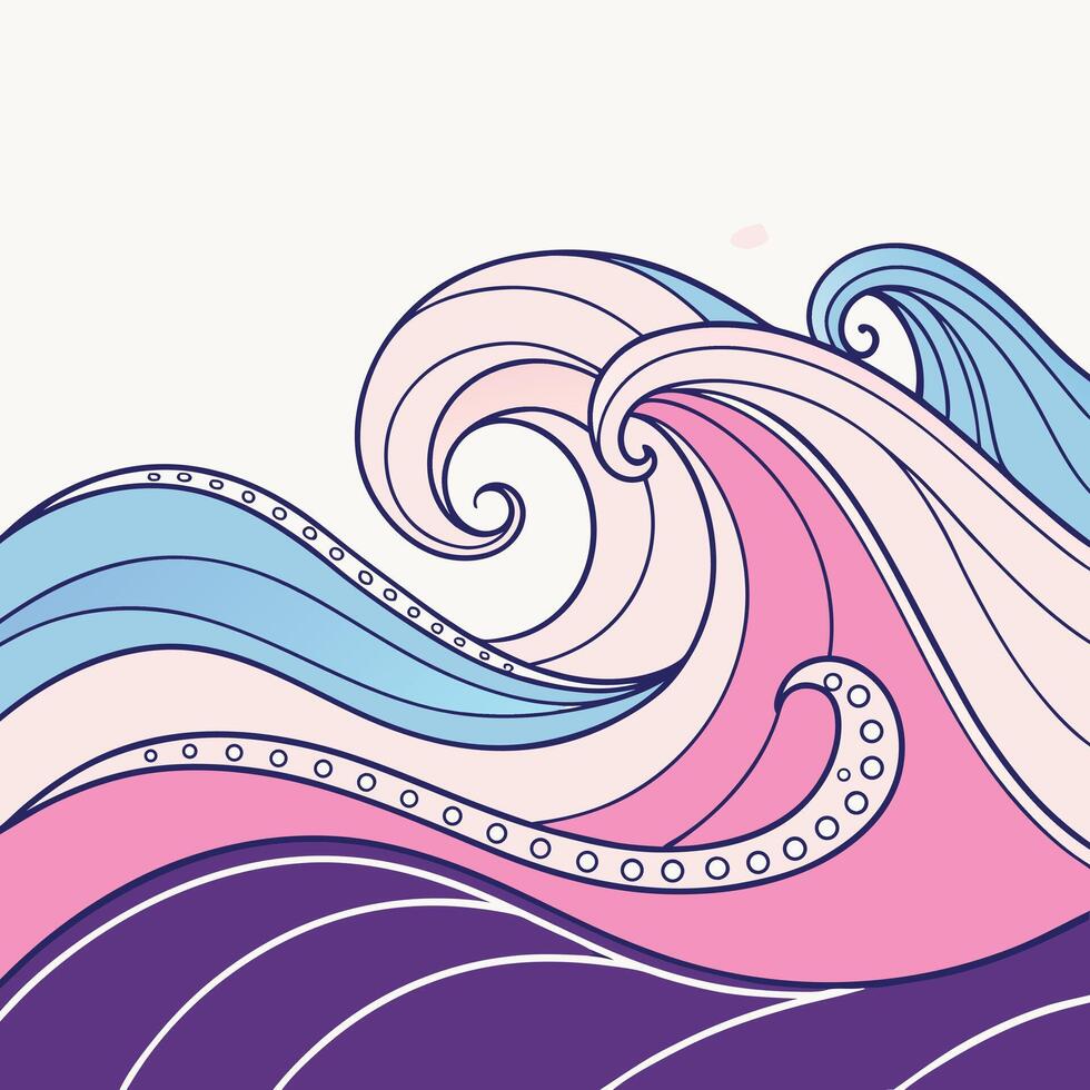 Serene Pastel Ocean Waves Illustration Whimsical Pink, Blue, and Purple Water Design for Calm and Peaceful Mood vector