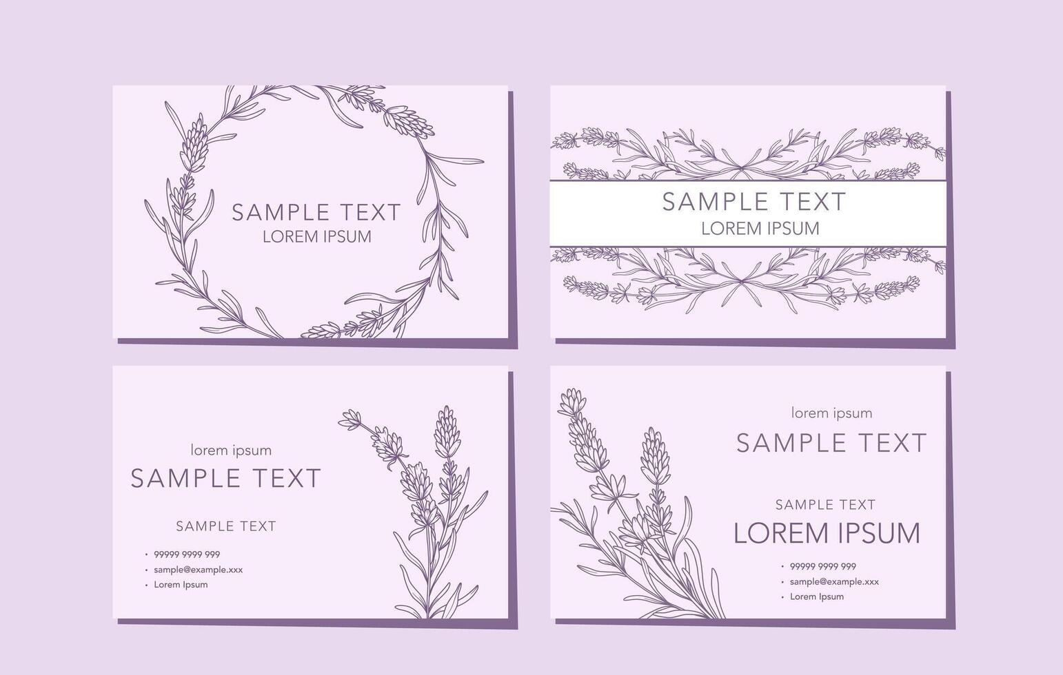 Lavender Business Card Template with Lavender. Elegant Botanical Card Design. Floral Line Art Drawing. Delicate business card layout. Template for Business. Floral Background vector