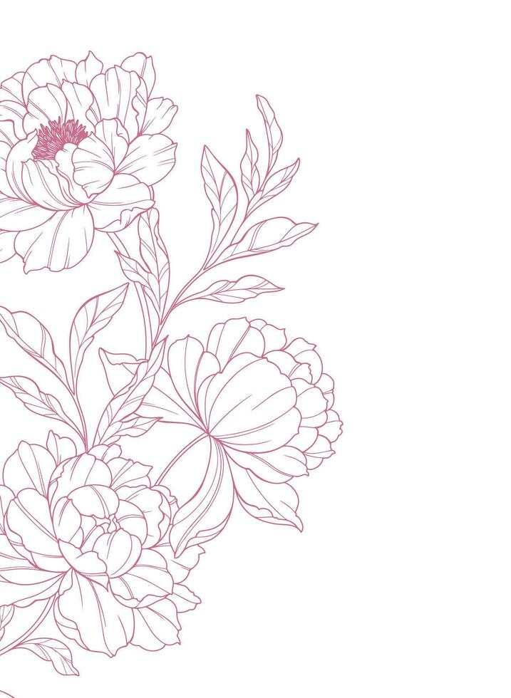 Peony Design Line Art. Trendy floral peony bouquets and flowers. Botanical Line Drawing Peony Collection. Hand drawn line art peony flowers. Luxury Line Floral Art. Peony Outline vector