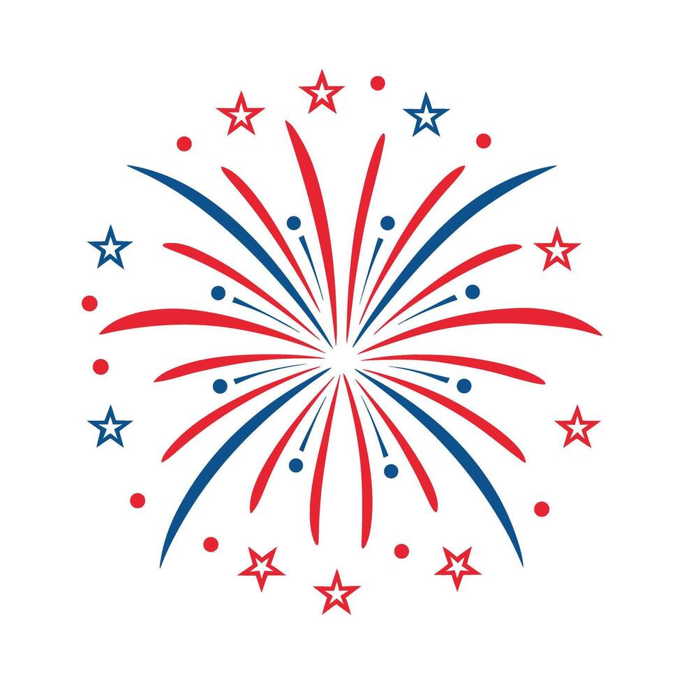 Festive Fireworks Illustration in Red White and Blue Perfect for Patriotic Celebrations Independence Day or Any Event Requiring a Touch of American Spirit and Joyful vector