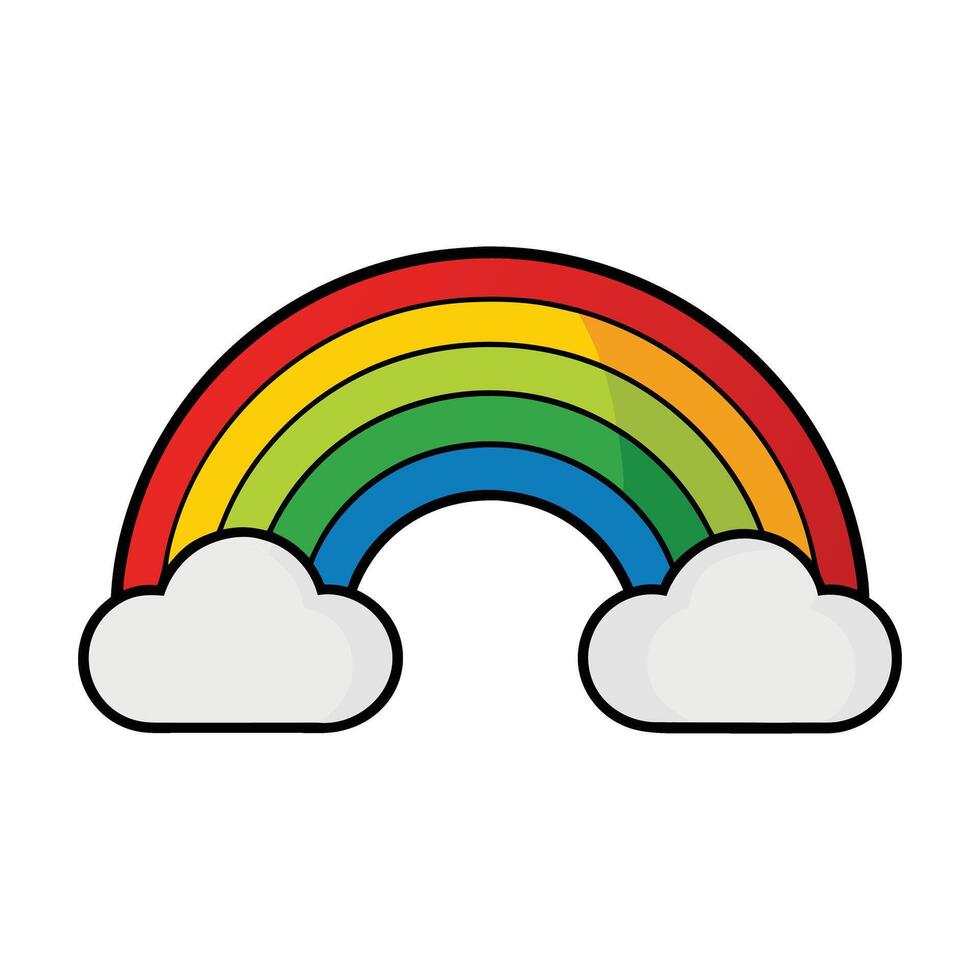 Colorful Rainbow with Clouds Illustration Featuring Red Yellow Green and Blue Arches Perfect for Children s Designs Weather Concepts and Pride Celebrations on a White vector