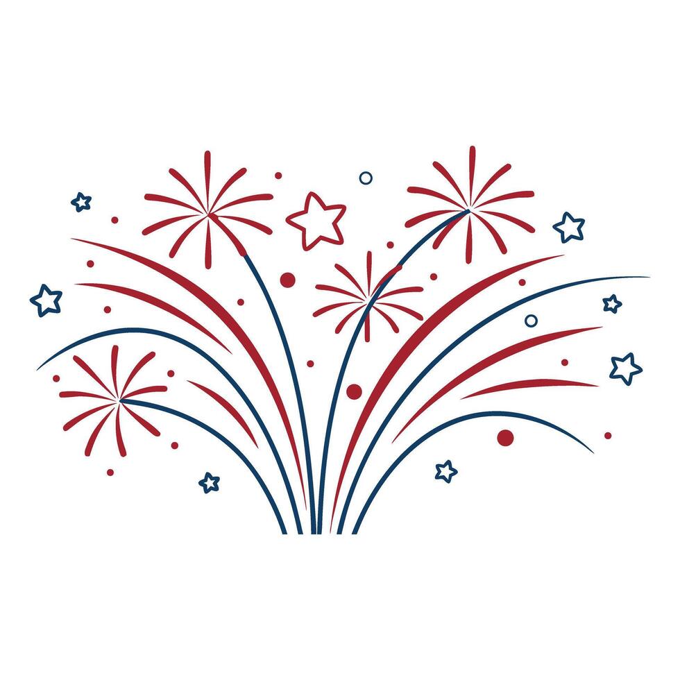 Festive Red and Blue Fireworks Burst with Stars and Circles for Celebrations and Patriotic Holidays on a Clean White Background Illustration vector
