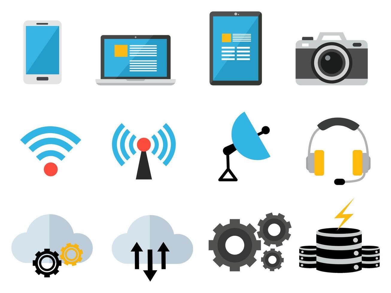 Communication tools Network Technology Icon Set For Design Elements technology, tech, digital, background, network. vector