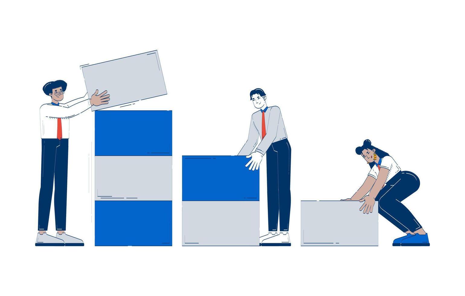 Team stacking boxes in collaboration vector