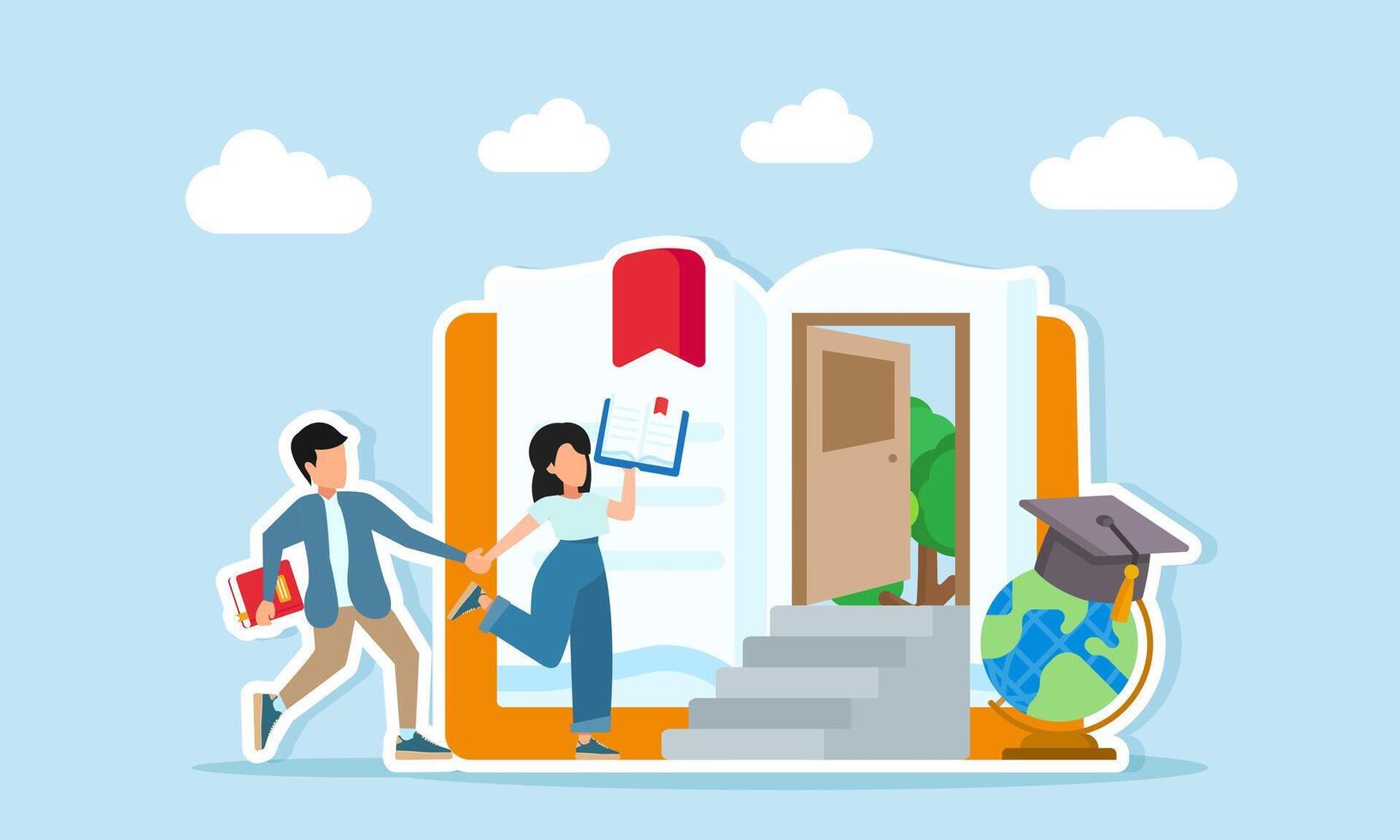 Children exploring through open book illustration vector
