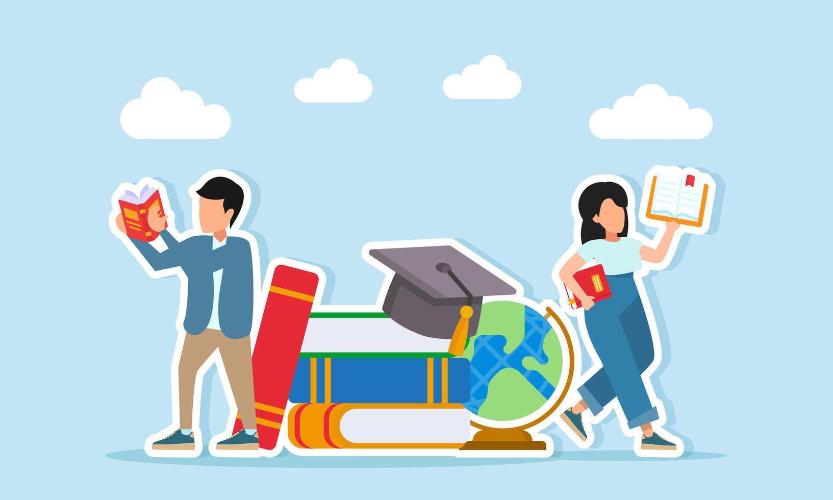 Students with books and educational materials vector