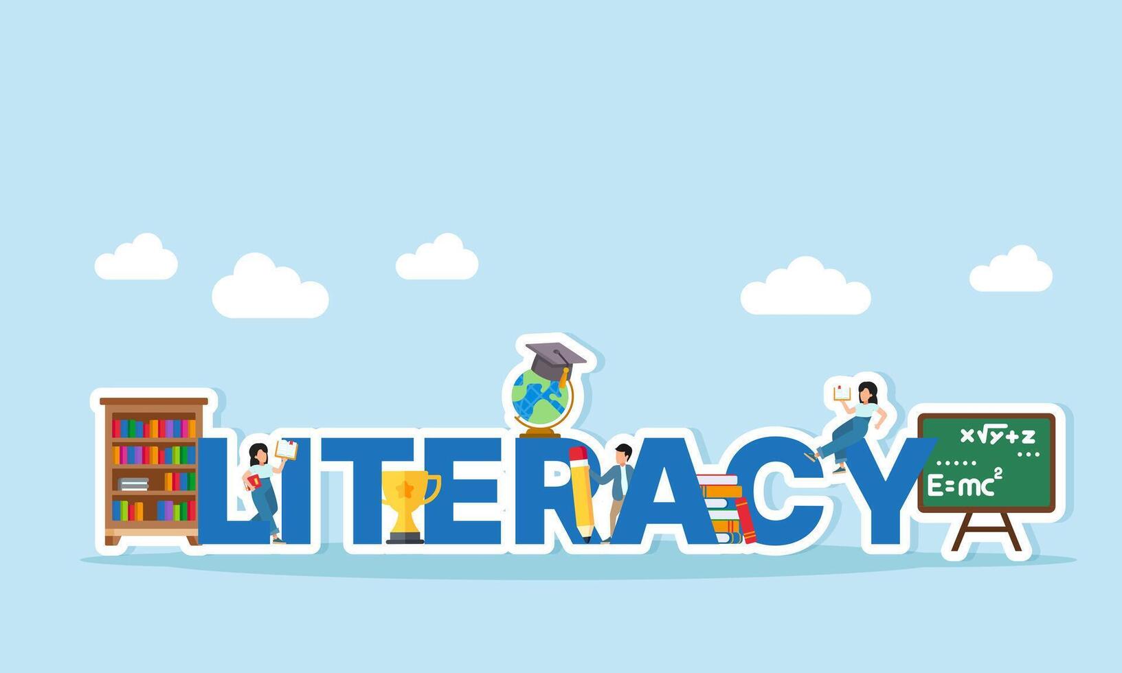 Colorful literacy illustration with education elements vector
