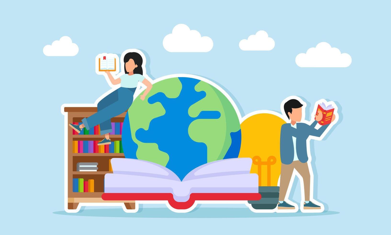 Reading and learning illustration vector