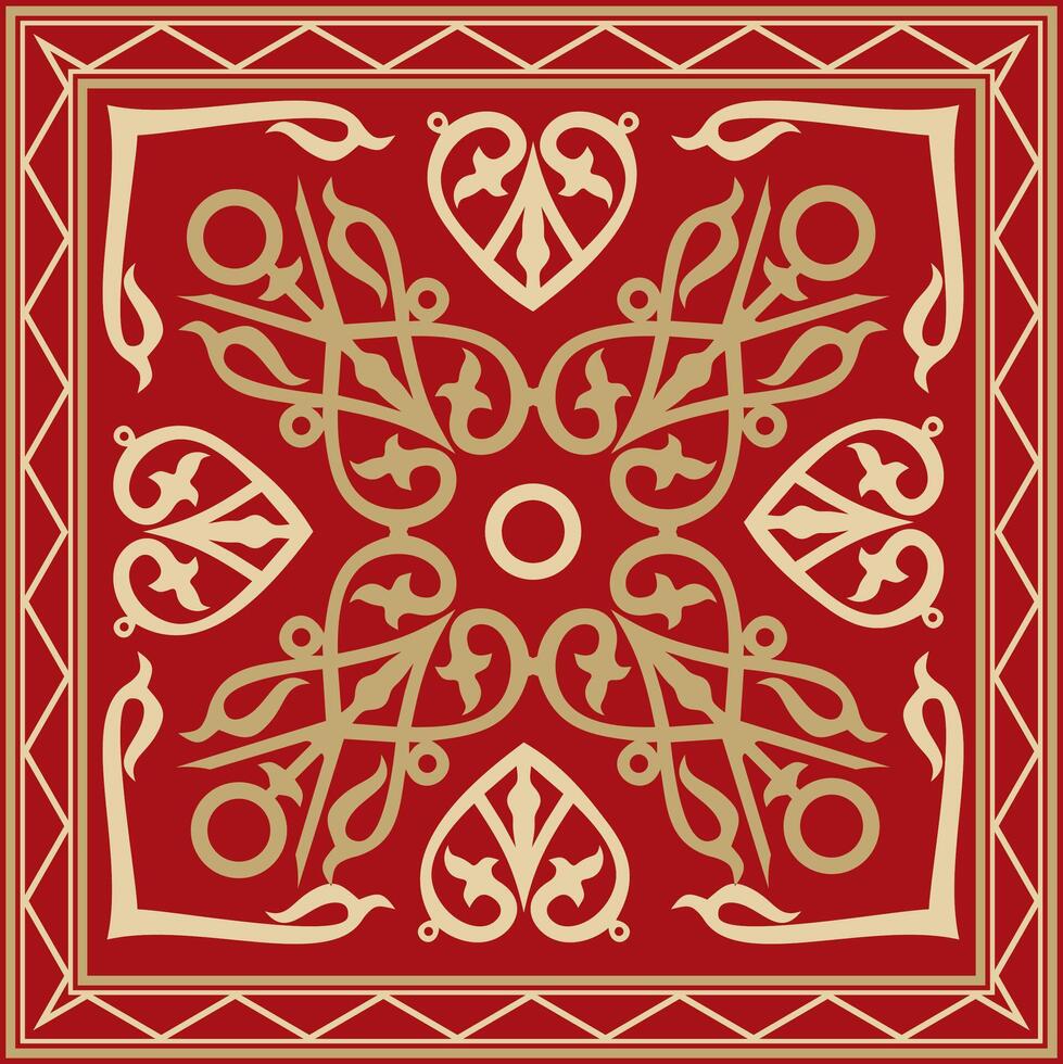 gold and red square Yakut ornament. Infinite rectangle, border, frame of the northern Far East. vector