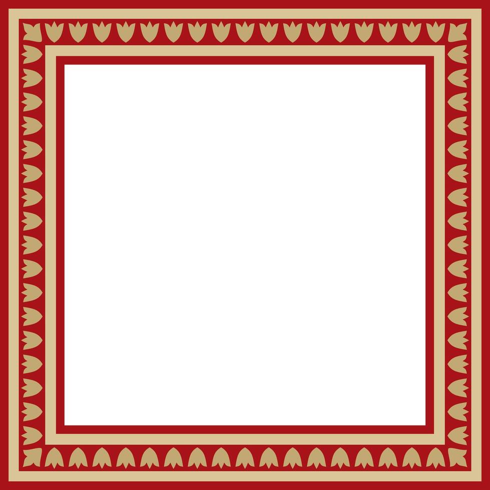 gold with red square Turkish national ornament. Ottoman border, frame. Ethnic floral rectangle, Seljuk Turks pattern. Decor Sultan's palaces. vector