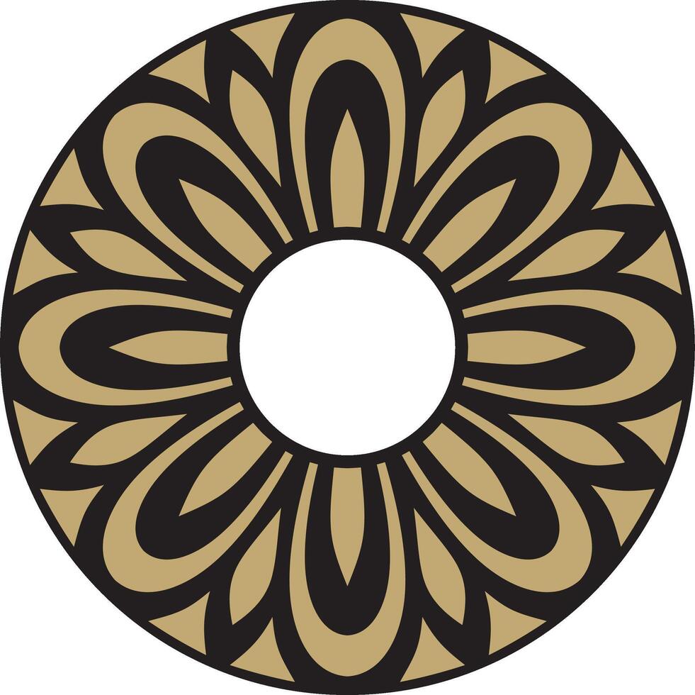 Classic Greek black with gold round ornament. pattern, circle of ancient Hellenes. European border ring vector