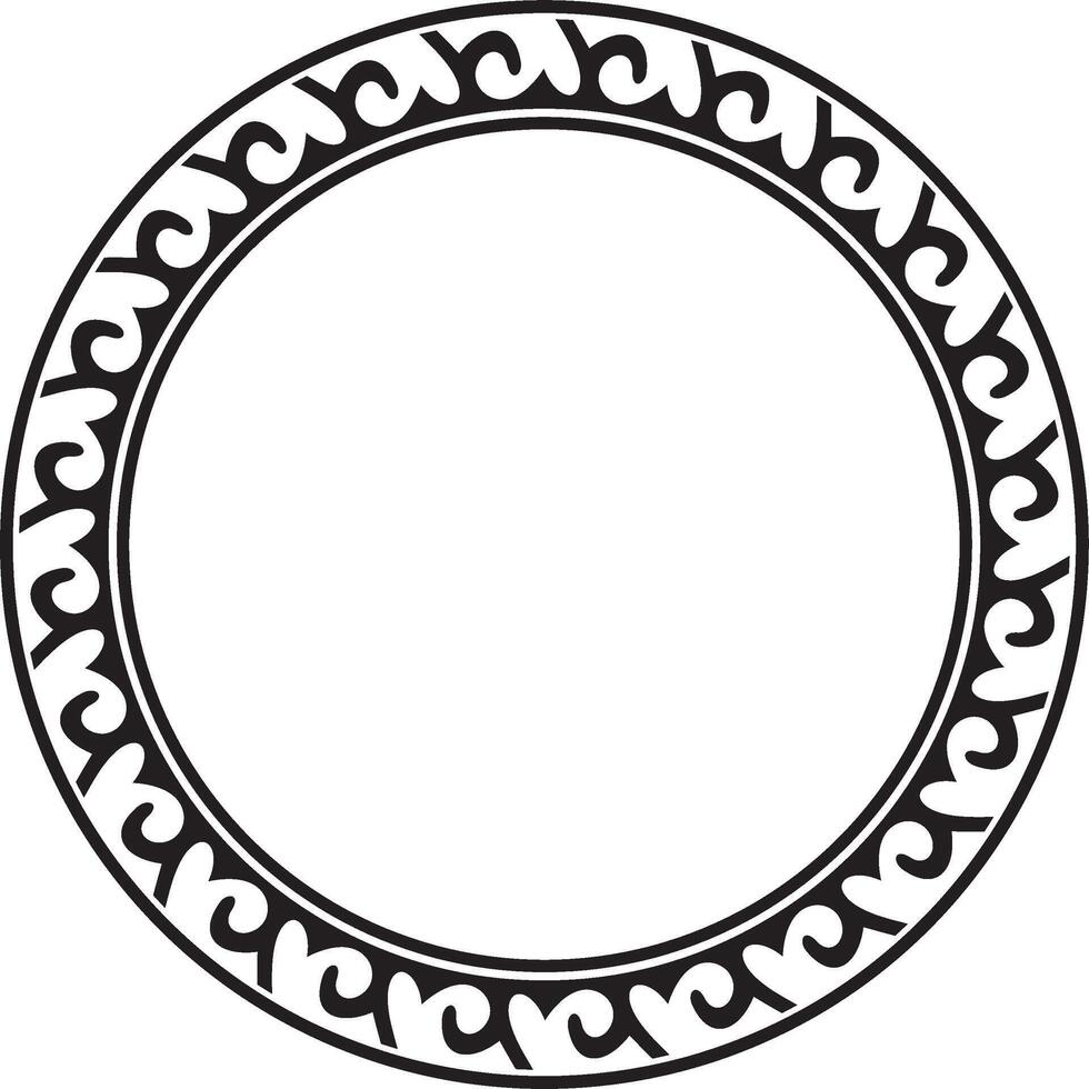 black monochrome round Kazakh national ornament. Ethnic pattern of the peoples of the Great Steppe, Mongols, Kyrgyz, Kalmyks, Buryats.circle, frame border vector