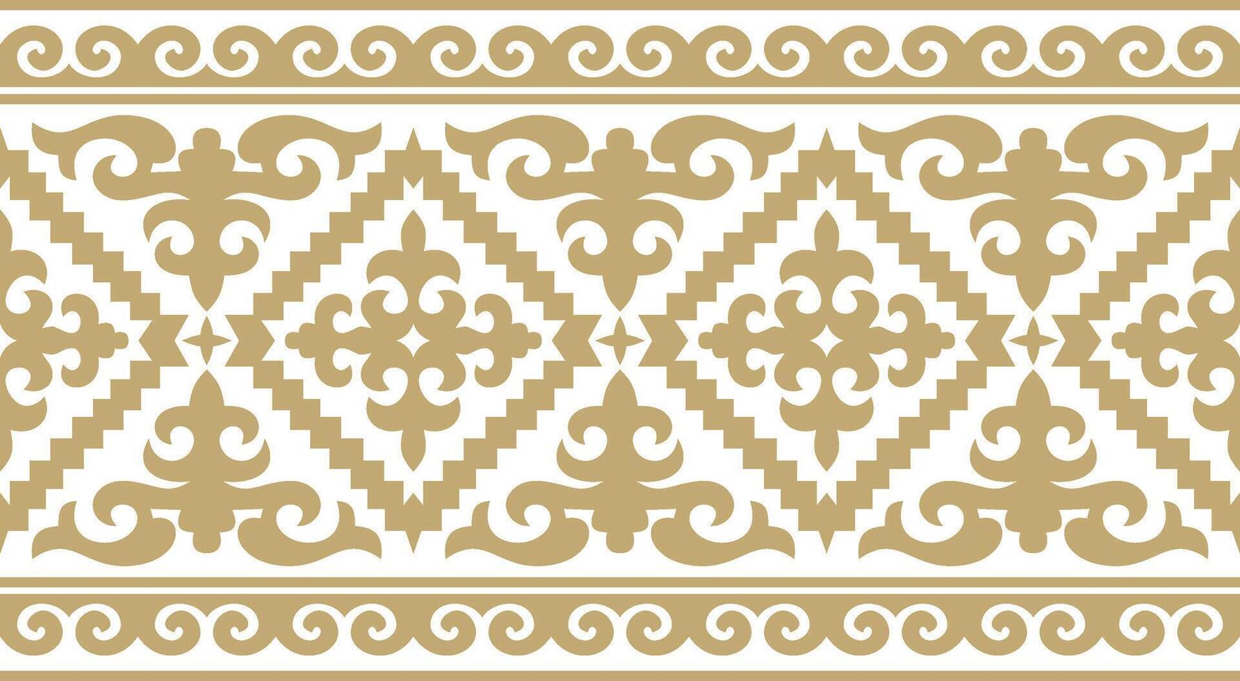 golden seamless Kazakh national ornament. Ethnic endless pattern of the peoples of the Great Steppe, Mongols, Kyrgyz, Kalmyks, Buryats. circle, frame border vector