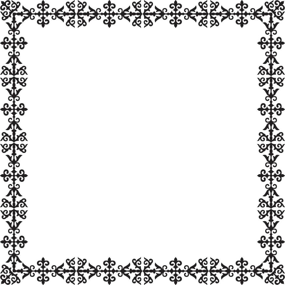 black monochrome square Kazakh national ornament. Ethnic pattern of Great Steppe vector