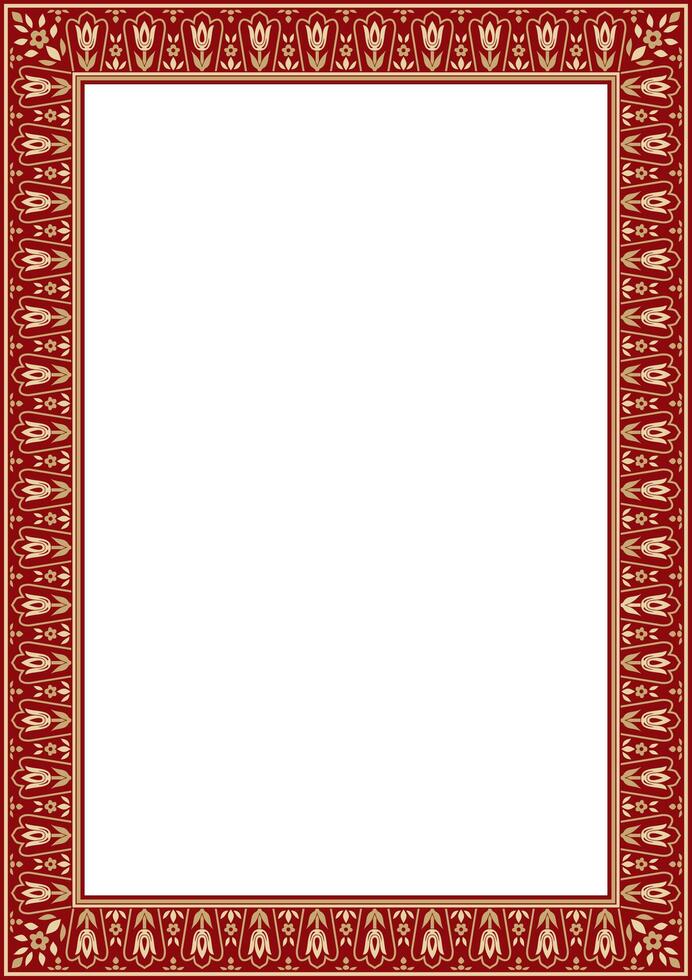 gold with red square Turkish ornament. Ottoman rectangle,border, frame. vector