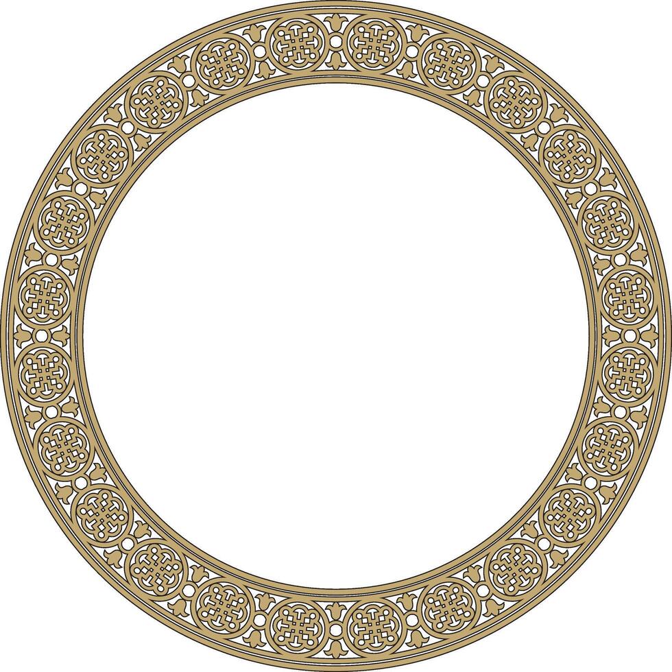 round European gold and black ornament. Endless pattern, circle, ring of the Middle Ages. Revival border. Decorations of palace and church vector