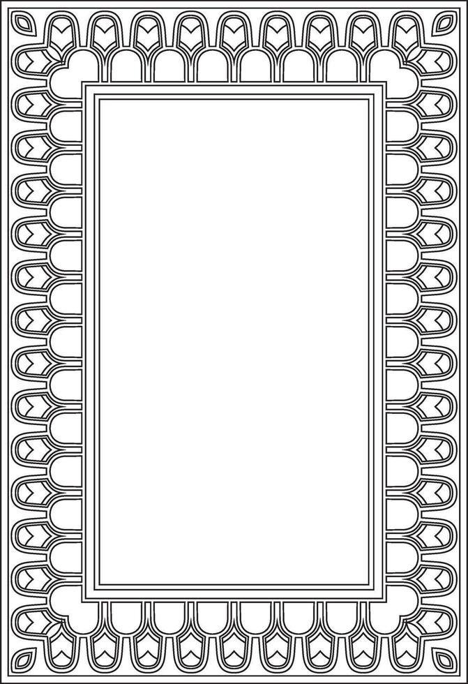 square Assyrian black outline ornament. Rectangle, border, frame of Mesopatamia. Pattern of the ancient East vector