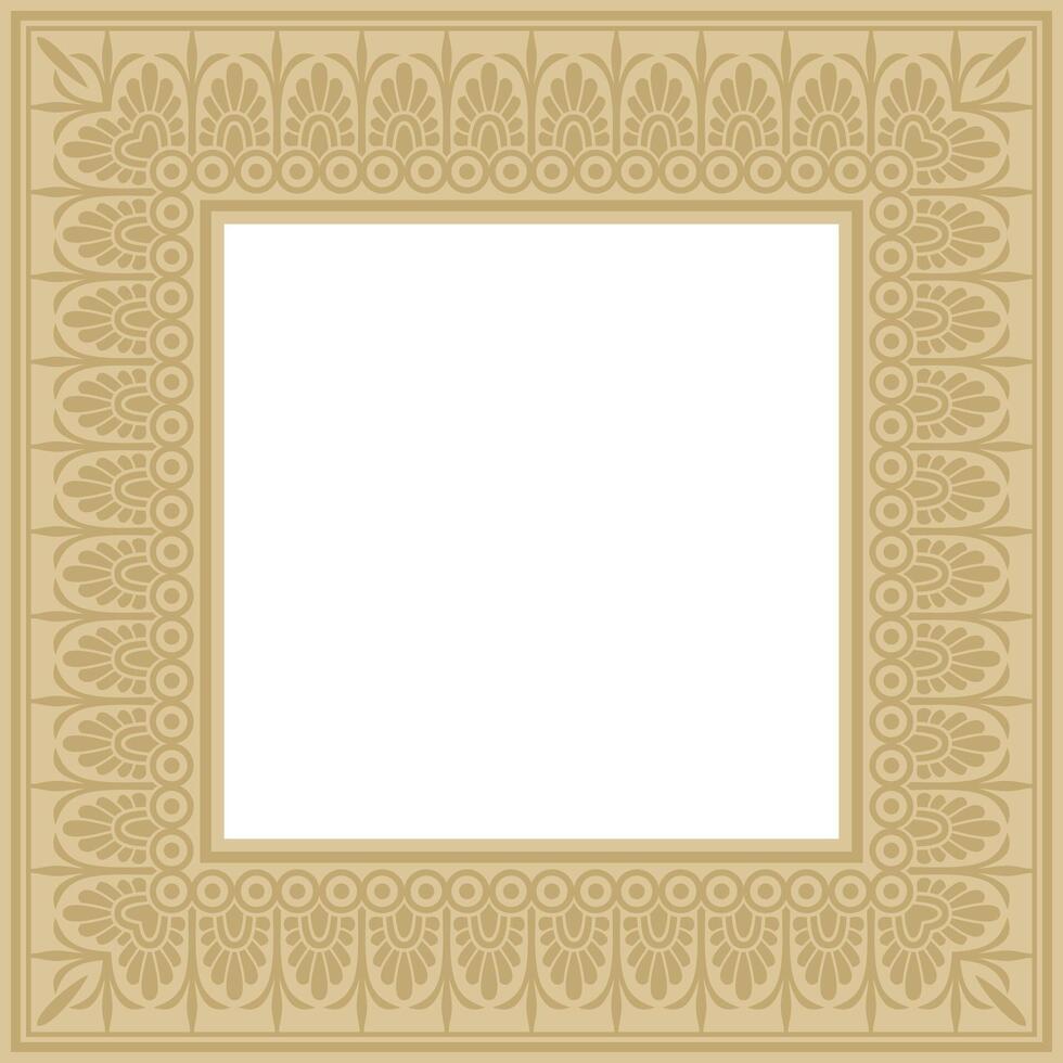 golden classic Greek square ornament. Rectangle of Ancient Greece and Roman Empire. Byzantine painting of walls, floors and ceilings. Decor European palace vector