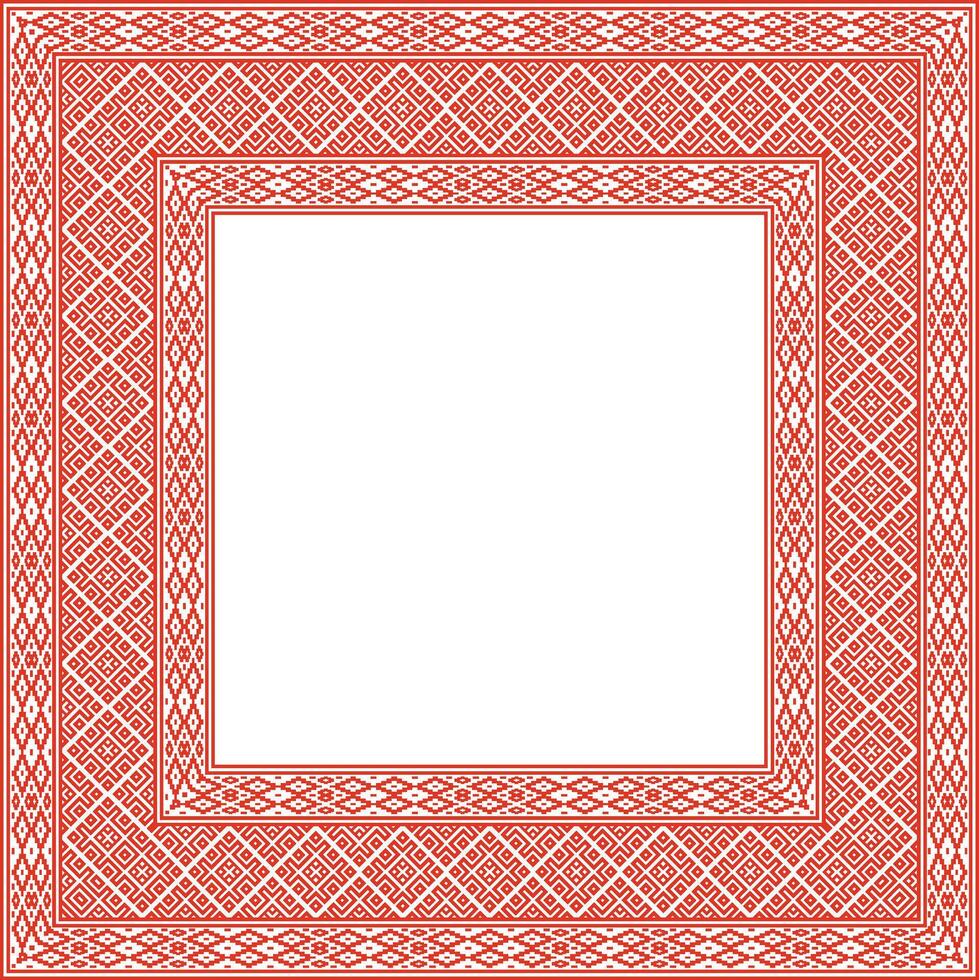 red green square belarusian national ornament frame. Ethnic pattern rectangle of Slavic peoples, Russian, Ukrainian, Serb, Bulgaria vector