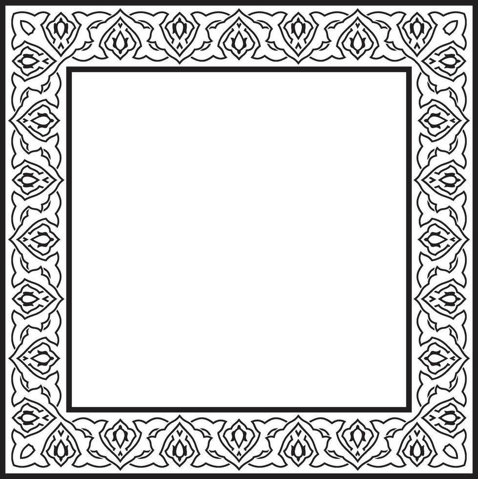 monochrome black square turkish national ornament. Ottoman border, frame. Ethnic floral rectangle, Seljuk Turks pattern. Decoration Sultan palaces vector