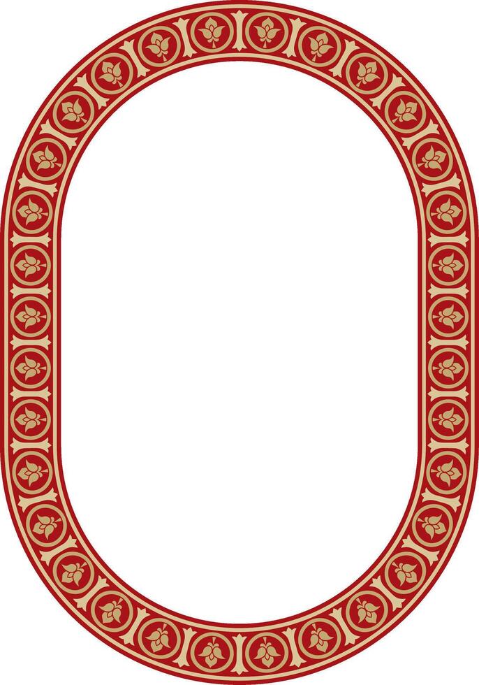 gold with red oval classic byzantine ornament. Circle, ring, border, Ancient Greece, Eastern Roman Empire frame. Decoration Russian Orthodox Church vector