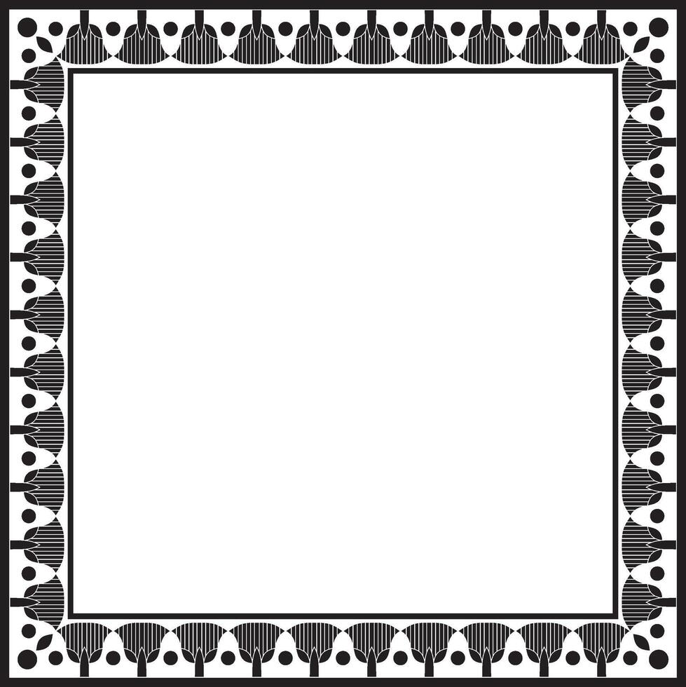 black monochrome square Egyptian ornament. Rectangle, frame, ancient Egypt.Pattern lotus flowers and sun vector