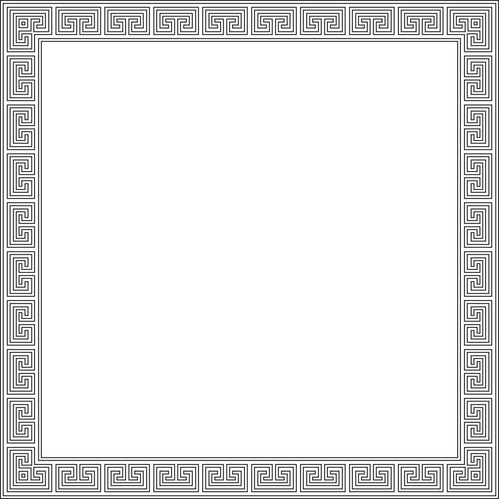 black monochrome classic Greek square outline ornament. Rectangle of Ancient Greece and Roman Empire. Byzantine painting of walls, floors and ceilings.Decoration European palaces vector