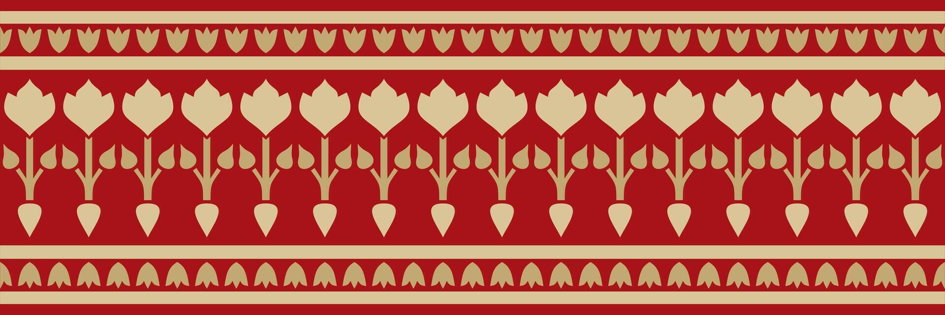 golden with red endless Turkish national ornament. Seamless ottoman border, frame. Ethnic floral pattern of Seljuk Turks. Decor Sultan's palaces. vector