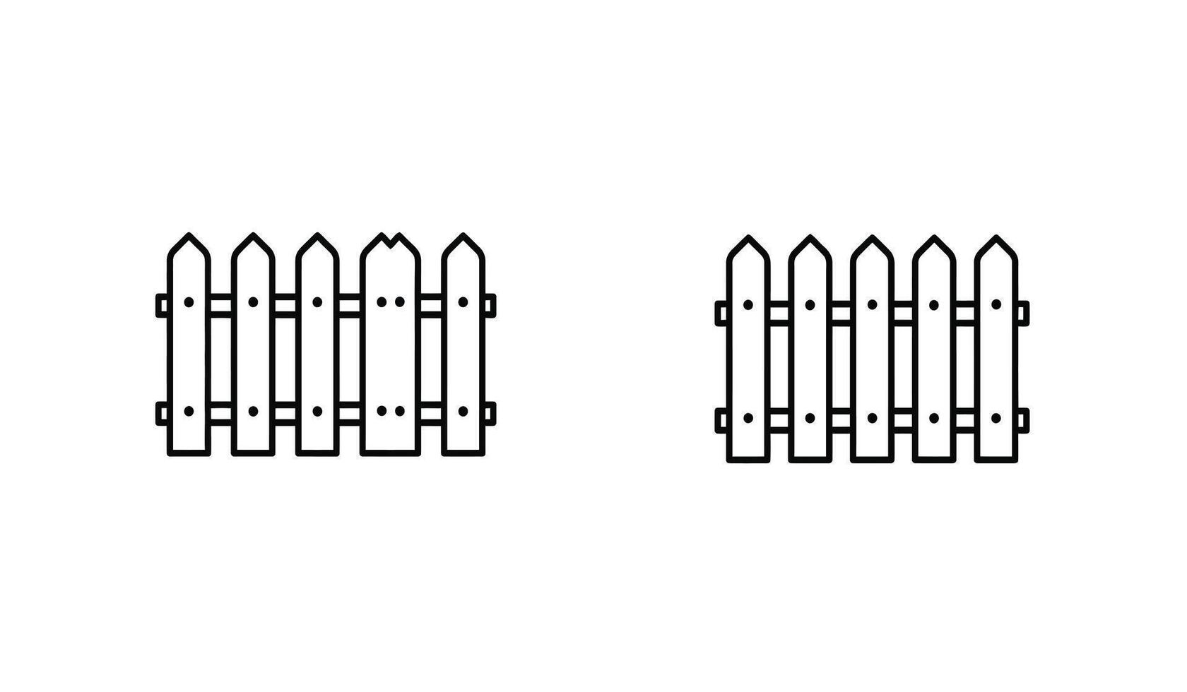 A set of two black and white drawings of a fence vector