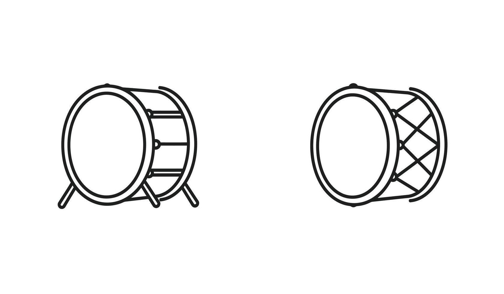 Drum icon set, line drawing illustration vector