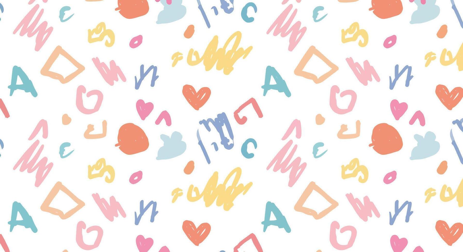 A colorful pattern with hearts and letters vector
