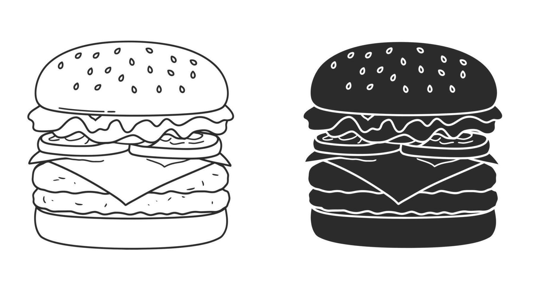 Burger icon set. hamburger illustration collection. Fast food Line art symbol. vector