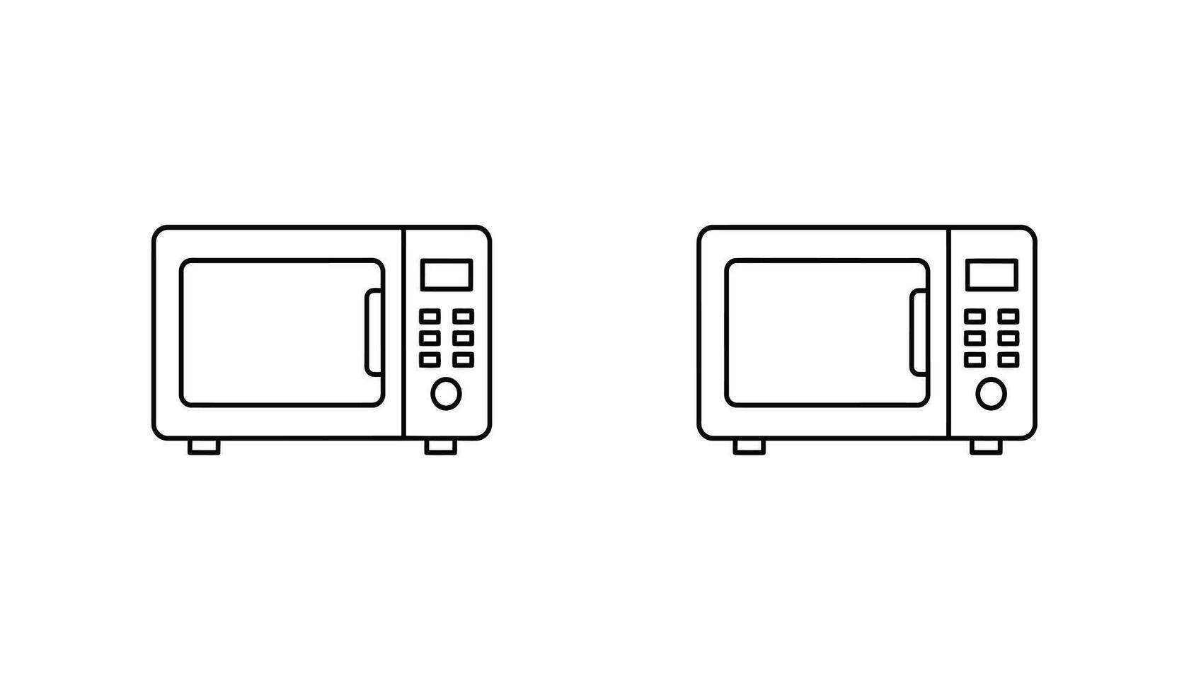 Two simple line art microwave ovens shown side by side isolated on white background silhouette vector