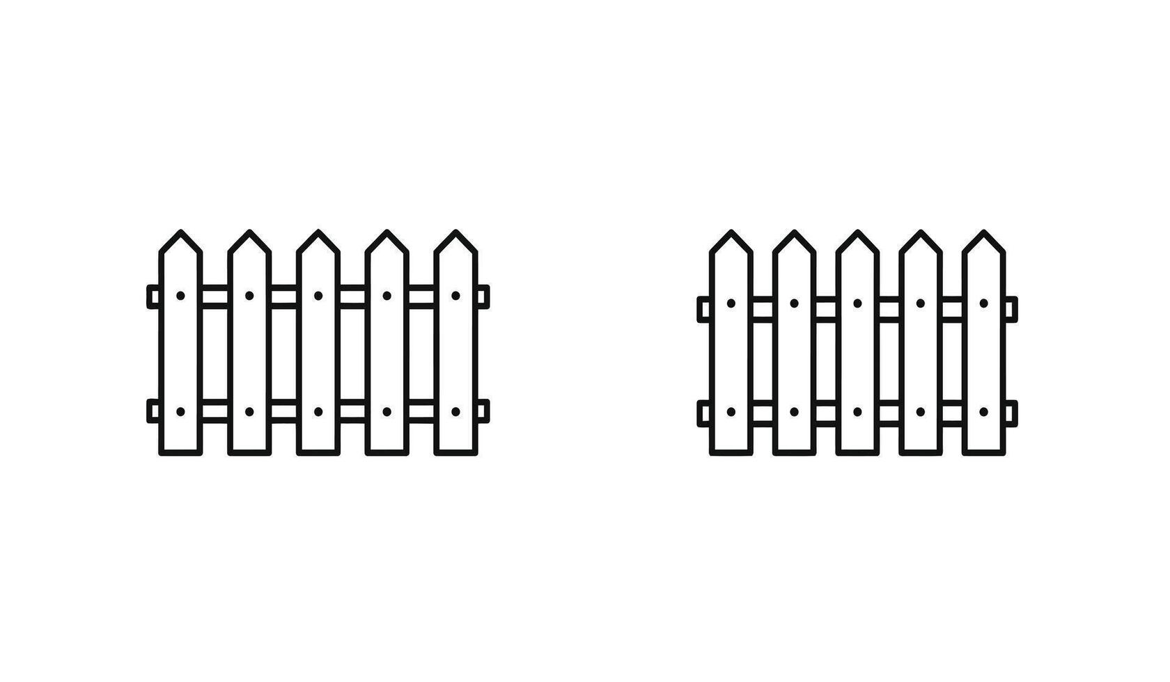 Simple outline illustration of two picket fences in a silhouette style isolated on white background vector