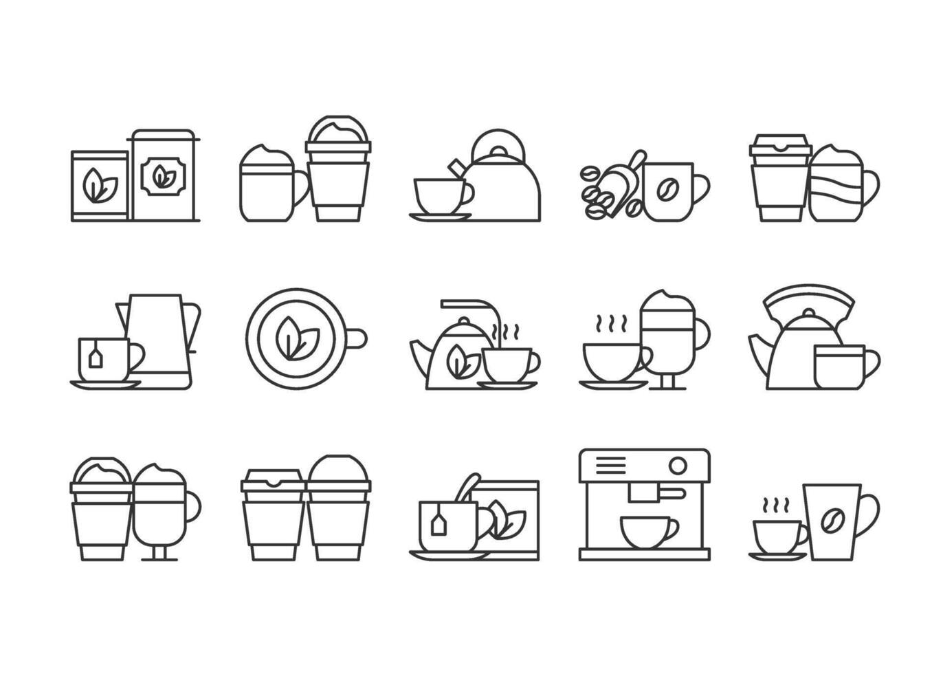 Minimalist Coffee and Tea Line Icons - Simple Vect Illustration for Beverage Design vector
