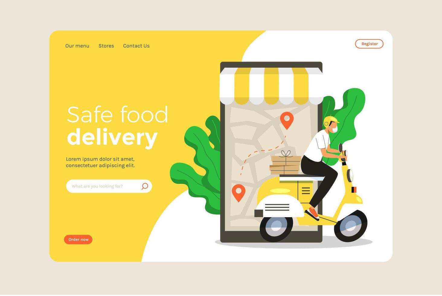 Food delivery service on a scooter vector
